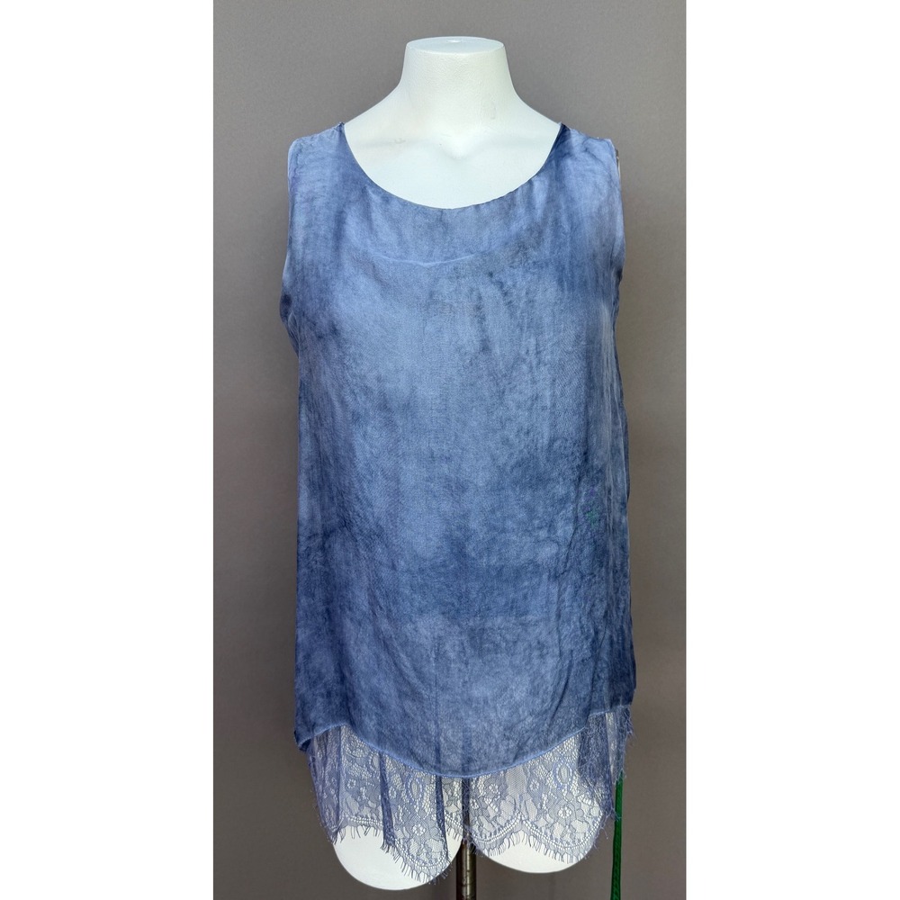 Le Marais Paris Silk Lace Tank Top S Blue Acid Wash Made in Italy Lagenlook Boho